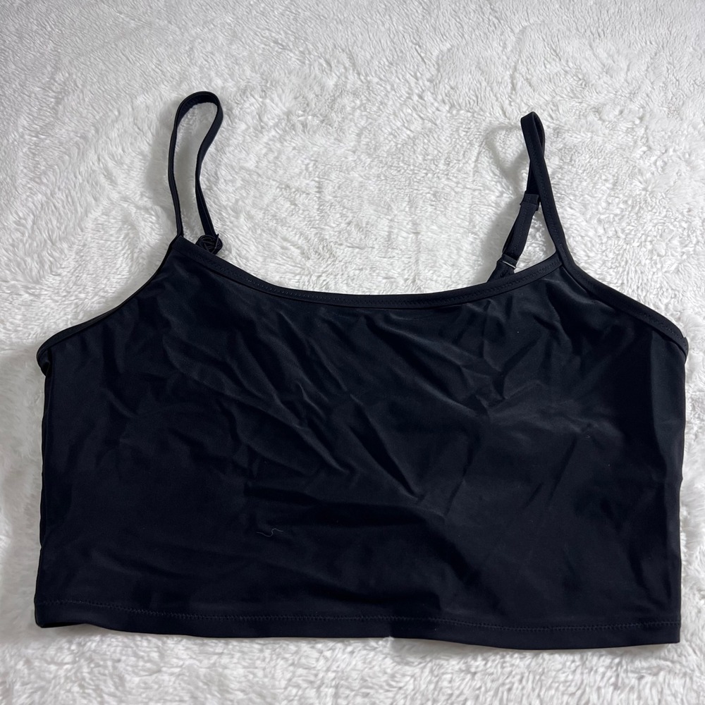 Aerie‎ Black Scoop Neck Bikini Top Adjustable Straps XL Solid Minimalist Swim